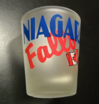 Niagara Falls Shot Glass Frosted Glass Red Blue Print Canadian American Flag RSS - £5.58 GBP