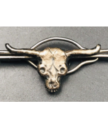 Vintage Longhorn Cattle Bull Stamped Metal Silver Tone Tie Bar Clip 2.5&quot;... - £16.86 GBP