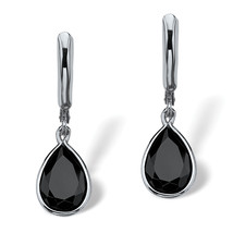 PalmBeach Jewelry Silvertone Pear-Shaped Genuine Onyx Drop Earrings - £23.45 GBP