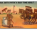 Military Comic Soldier Anticipating A Busy Time Linen Postcard S4 - $4.90