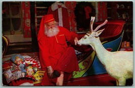 Santa Claus &amp; Blitzen Santa&#39;s Workshop North Pole New York Chrome Postcard I13 - £3.12 GBP