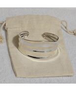 Vintage Sterling Silver 950 Cuff Tripple Ribbed Open Bracelet 6.5&quot; - $2,304.37 MXN