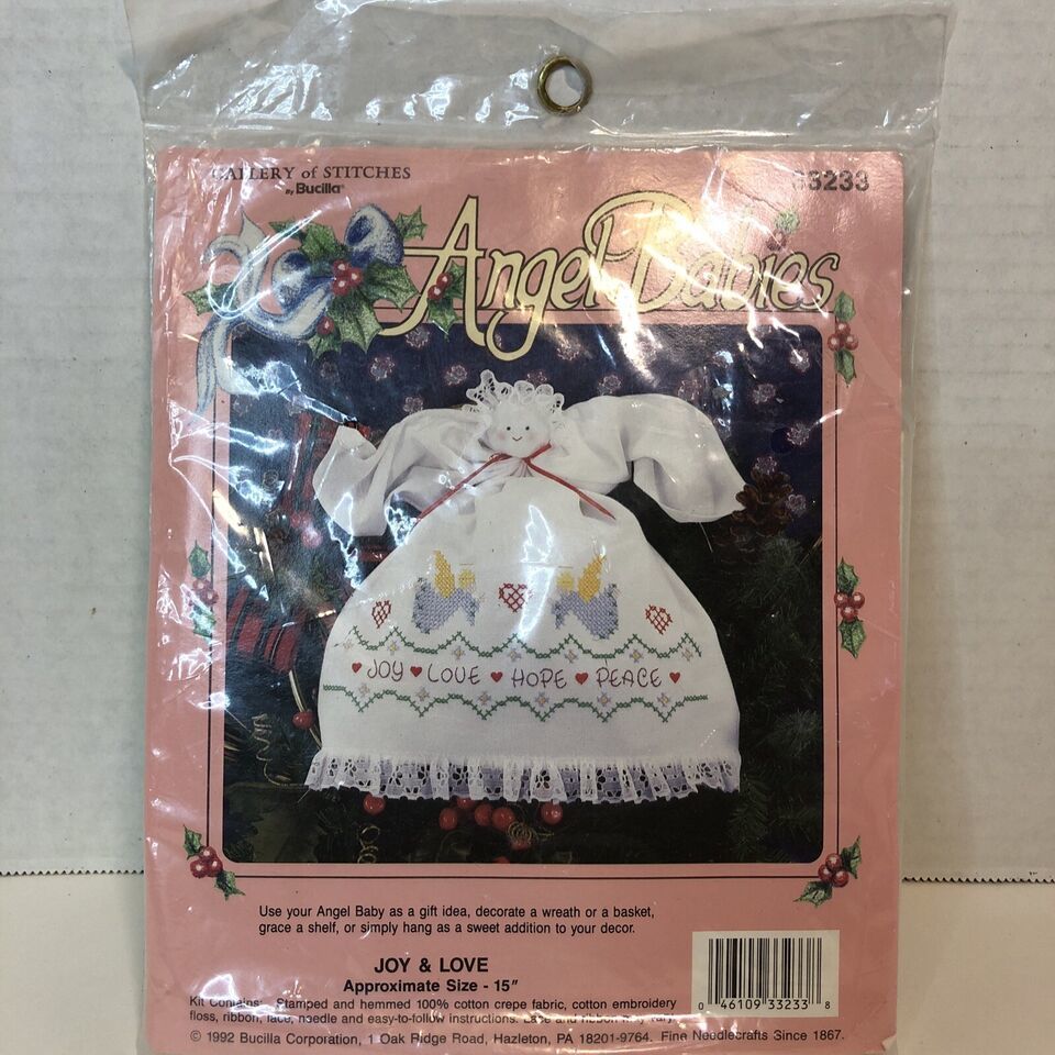 Primary image for Angel Babies Joy & Love Embroidery Kit Bucilla 15" tall Christmas