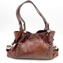 B. Makowsky Croc Embossed Shoulder Bag Hobo Satchel Leather Boho Braided  - £57.85 GBP