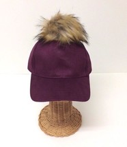 Women Girls Plum Wool Blend With Faux Fur Pom Baseball Cap Hat Adjustable For Gi - £12.77 GBP