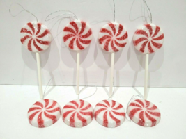 8pc Christmas MINI Red Sugar Coated Peppermint Lollipops Ornaments Decor... - $17.81