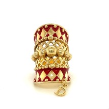 Vintage Vermeil Gold Tone Art Deco Open Works Red Enamel Wide Ring Band ... - £75.00 GBP