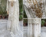 Pakistani Off White Straight Style Embroidered Sequins Chiffon Sharara D... - $138.60