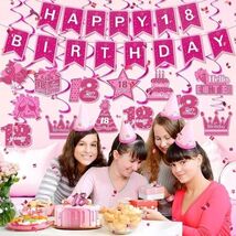 Happy Birthday Banner - Birthday Decorations for Women Girls Pink Hot Pi... - $14.07 CAD