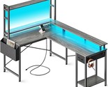 L Shaped Desk Computer Desk With Led Lights &amp; Power Outlets, Gaming Desk... - $277.99