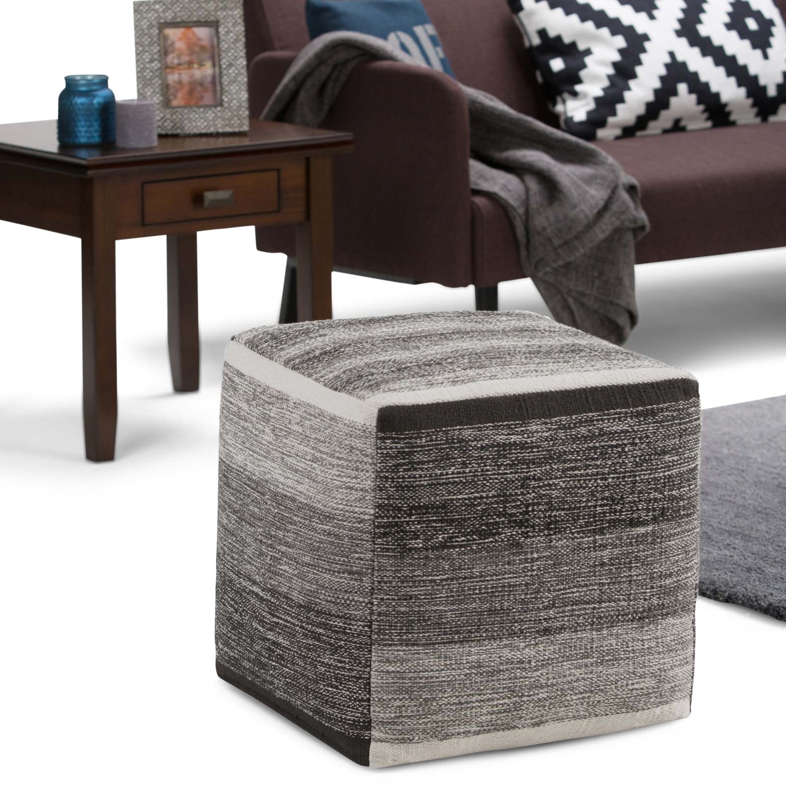 Naya Cube Pouf - Patterned Grey Melange Ottoman Seat Item image 6