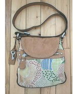 Fossil Thick Cotton Canvas Leather Crossbody Bag Floral Geometric Leathe... - $41.10 CAD