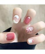 Vokupoga Square Press On Nails White Pink Acrylic 24Pcs Reusable - €8,48 EUR