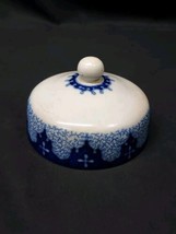 Antique Flow Blue &amp; White Ironstone Round Lid Cover ONLY - 5 Inch No Chips - £13.89 GBP