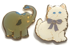Vintage Elephant Cat SWIB Taiwan Enamel Pin Lot 2 Cartoon Animal Trunk K... - $14.99