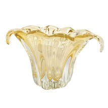 Vintage Art Glass Vase Mid Century Yellow/Gold Tint Scalloped Rim Center... - £62.88 GBP