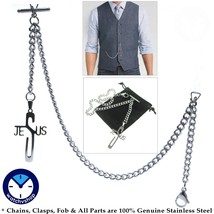 Albert Chain STEEL Pocket Watch Chain Men Fob Chain Cross Design Fob Chain ACS03 - £18.45 GBP