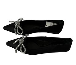 Zara Womens Ballet Flats Embellished Bow Detail Black US 6.5  EU 37 New - £34.78 GBP