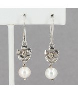 RARE Pandora Sterling Silver &amp; 14K Diamond Pearl Posey Compose Earrings ... - £103.01 GBP