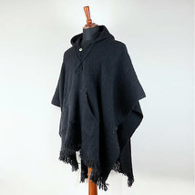 Llama Wool Black Mens Unisex Lady Jedi Poncho Cape Jacket With Pocket Otavalo - £63.12 GBP