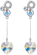 Womens Love Heart Long Chain Dangle Periced Earrings With Clear AB Crystal - £35.21 GBP