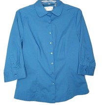 Riders By Lee Size M Womens Blouse 3/4 Sleeve Button Front Collared Solid Blue - £10.20 GBP
