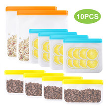 10Pcs Reusable Silicone Food Fresh Bag Seal Storage Container Freezer Bpa Free - £22.19 GBP