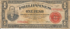 PHILIPPINES 1941 ONE PESO TREASURY CERT. NAVAL AVIATOR'S ISSUE # 127 - $88.11