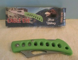 EAGLE EYE GREEN Folding Pocket Knife -3&quot; CLOSED SERRATED STAINLESS STEEL... - $10.80
