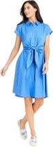 allbrand365 designer Womens Cotton Tie Waist Fit And Flare Dress Size 10, Blue - £51.90 GBP