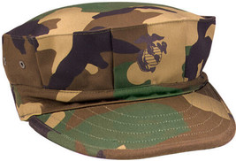 BDU WOODLAND 8 Point MARINE CORP USMC ROTC JROTC UTILITY CAP COVER W/ EG... - £23.01 GBP
