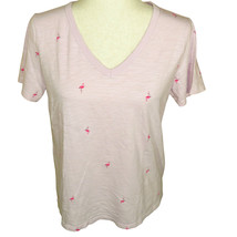 Old Navy Light Pink Cotton Flamingo Print Coastal Beachy V Neck Tee Shirt Size S - £11.59 GBP