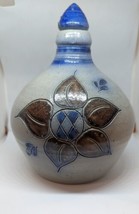 Vtg GERMAN Pottery 8&quot; Blue Sunflower Handmade Ceramic Plum Liquor Jug Fa... - $19.82