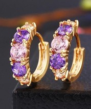 New Lab-Created Amethyst, Sapphire &amp; Citrine Women&#39;s Hoop Earrings in 925 Silver - £73.06 GBP