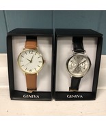 2 x GENEVA Wide Face Classic Wristwatch Gold Tone Stainless Steel NEED B... - $483.22 MXN