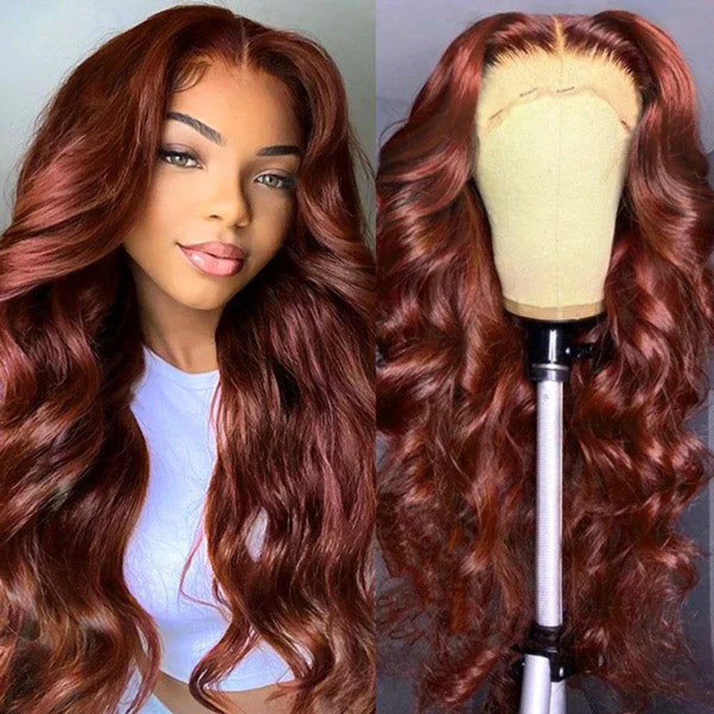 Reddish Brown Wigs For Women Body Wave 13X4 Lace Front Wigs Synthetic Omber R - £49.39 GBP+