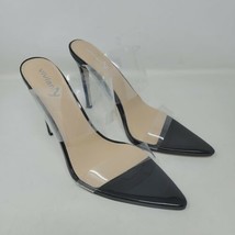 Vivianly Women&#39;s Sandal Sz 10 M Clear Strap Pointed Toe Black Stiletto Heel - £21.93 GBP