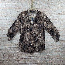 Jones New York Signature Womans Blouse Medium Animal Print V-Neck Roll Tab Sleev - $16.98