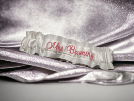 Mrs. Your Last Name Custom Embroidered Wedding Garter Throw Personalized - $14.00