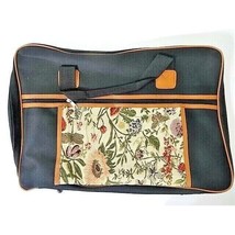 Tapestry Fabric Luggage Bag Floral  Travel Tote Overnight Black Tan Zipper NEW - £13.89 GBP