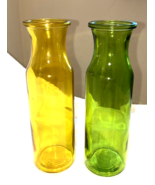 Vases Green and Yellow  Glass for  flowers or candles 8 Inches Tall set ... - $310.71 MXN