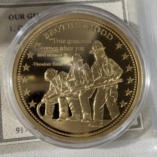 Primary image for Firefighter Gold Plated Coin Brotherhood Roosevelt Quote American Mint COA