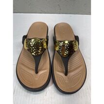 Crocs Kelli Embellished Thong Sandals Flip Flops Women Gold Accent Wedge - $29.95