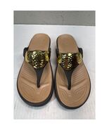 Crocs Kelli Embellished Thong Sandals Flip Flops Women Gold Accent Wedge - $42.06 CAD