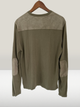Michael Cors Crewneck Suede Elbow Shoulder Olive Green Cotton Blend - Large - $24.74