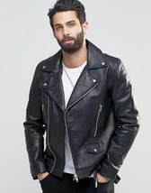 Black Leather Jacket Men Motorcycle New 100% Lambskin Slim Fit Biker Jacket - £109.51 GBP