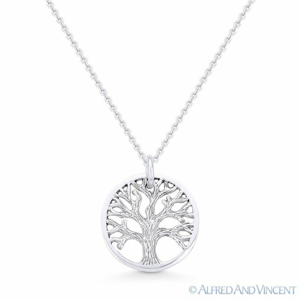 Primary image for Tree-of-Life Charm Circle Pendant & Chain Necklace in Solid .925 Sterling Silver