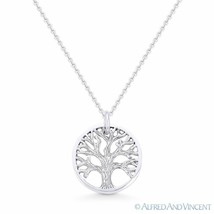 Tree-of-Life Charm Circle Pendant &amp; Chain Necklace in Solid .925 Sterling Silver - £10.47 GBP+