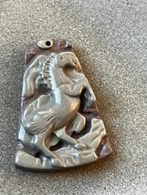 Exquisitely Carved Taupe &amp; Gray Stone Rearing Horse Mustang Mare Pendant or Othe - £26.73 GBP