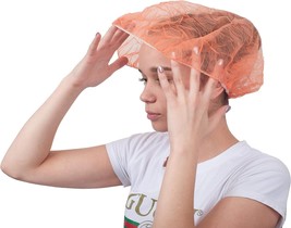 100 pcs Orange Bouffant Cap Hair Net Non Woven Head Cover Industrial 24&quot; - £14.93 GBP